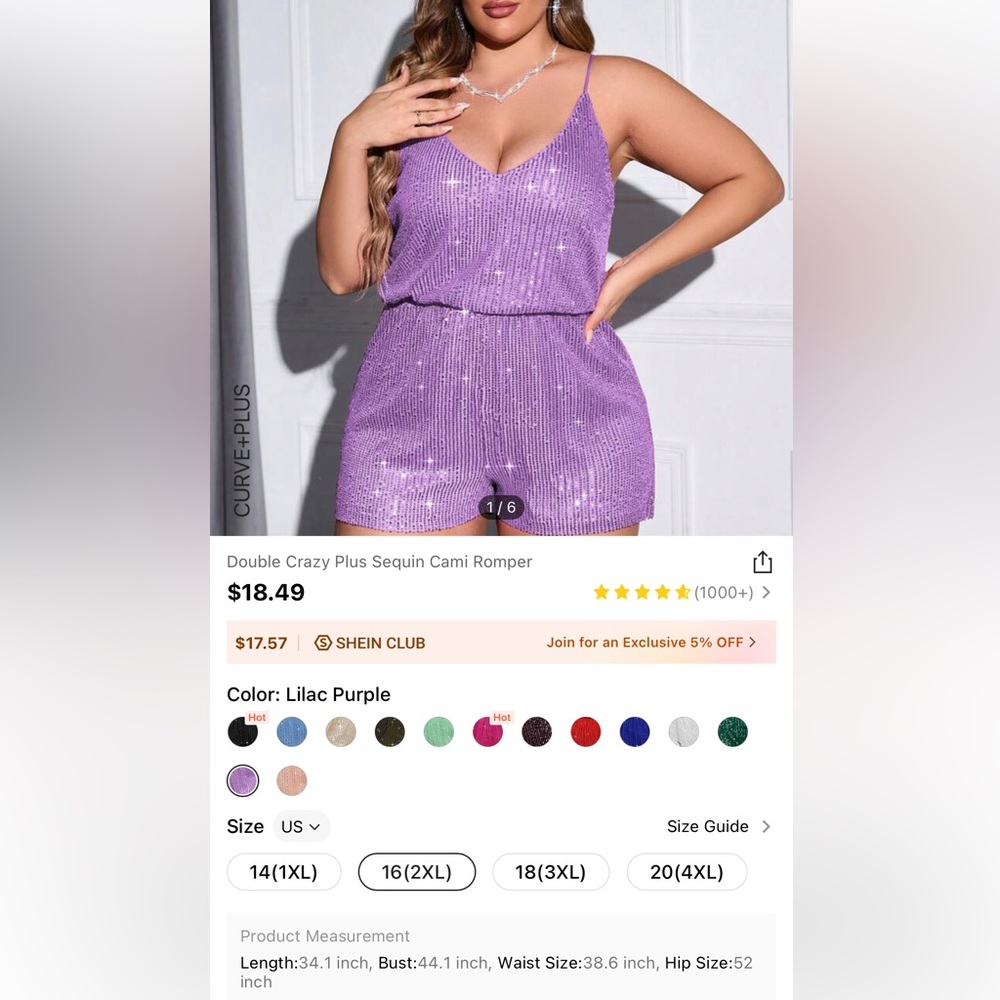 Sequin Cami Romper - lilac purple 2xl
